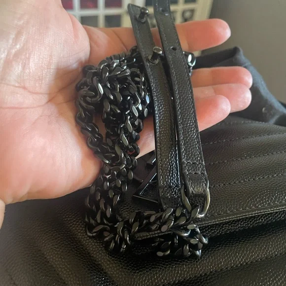 saint laurent grain de poudre matelasse chevron monogram chain wallet black - Picture 4 of 12